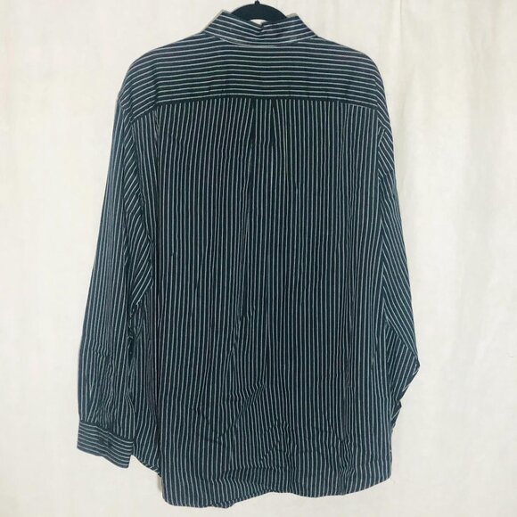 Roundtree & Yorke button down shirt striped collar long sleeve black green READ - Picture 7 of 10